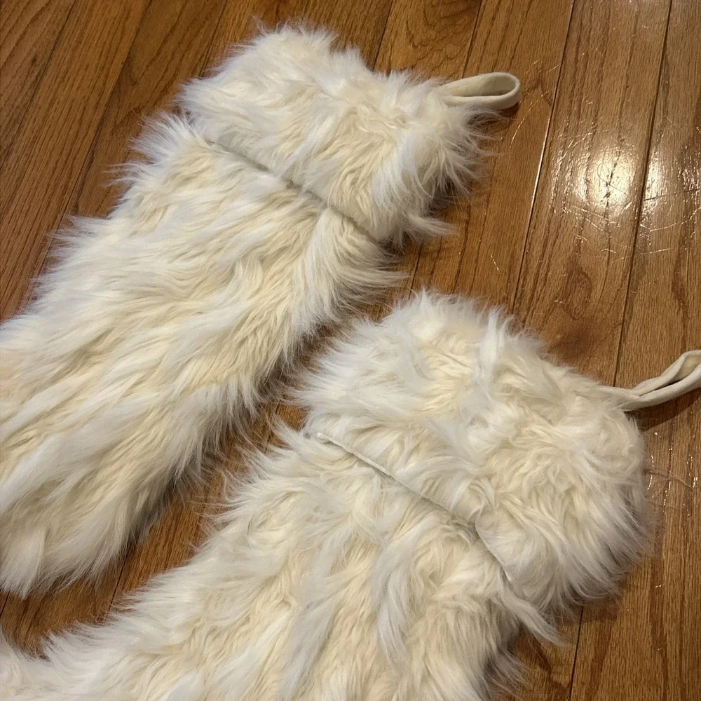 Pair‎ - 2 Nicole Miller Home Christmas Stocking White Faux Fur Designer Luxury